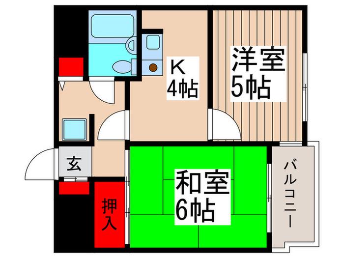 サリシャン市川(2K/4階)の間取り写真