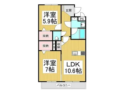 エクセレント フジ(2LDK/2階)の間取り写真