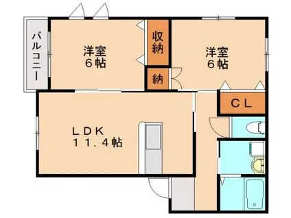 カーサベローナII A棟(2LDK/2階)の間取り写真