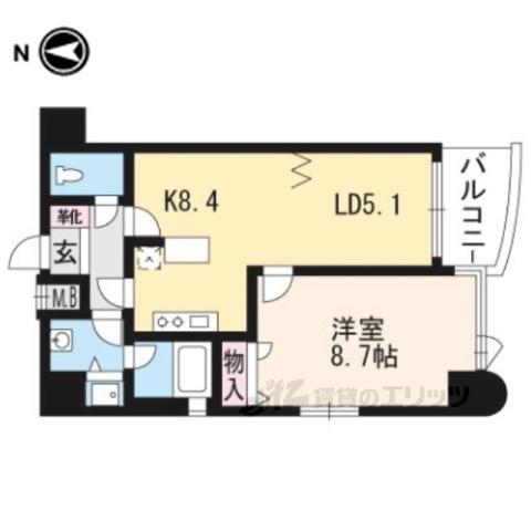 メロディーハイム二条城(1LDK/6階)の間取り写真