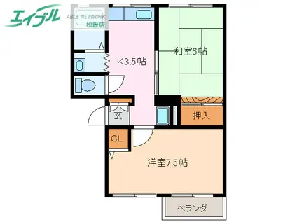 クレッシェンド(2K/2階)の間取り写真