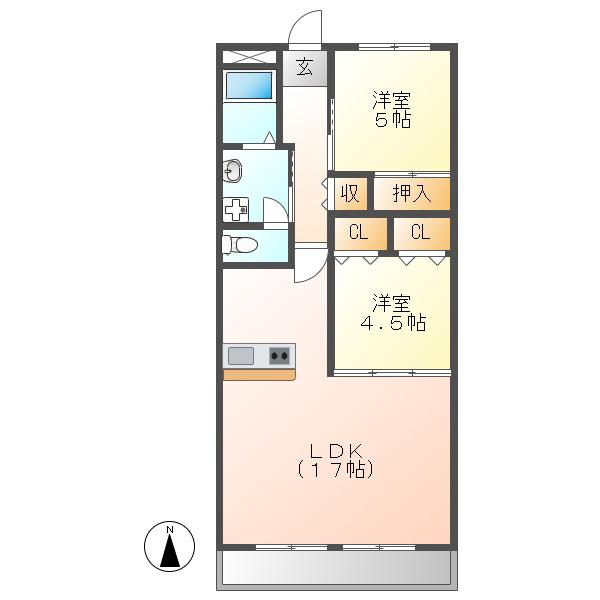 明正雅ハイツ(2LDK/3階)の間取り写真
