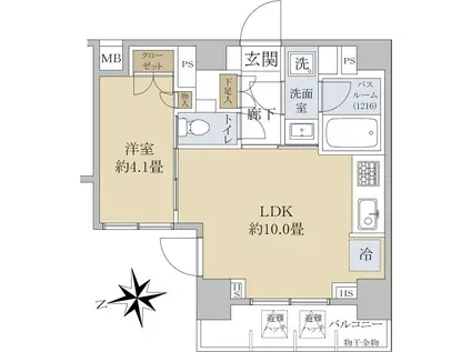 オープンレジデンシア調布(1LDK/4階)の間取り写真