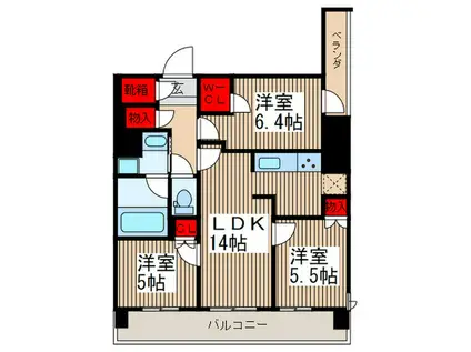 ドゥーエ大宮(3LDK/2階)の間取り写真