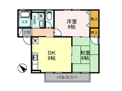 ハイカムール八科B棟(2DK/1階)の間取り写真