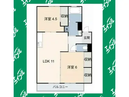 バロン幸定野(2LDK/3階)の間取り写真