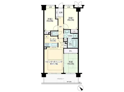 コスモ鶴見岸谷公園(3LDK/3階)の間取り写真