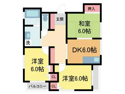 ボルネ東芦屋(3DK/2階)の間取り写真
