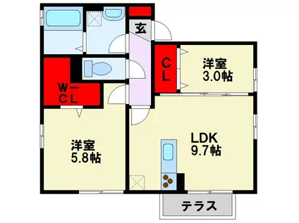 グランジュデ A棟(2LDK/2階)の間取り写真