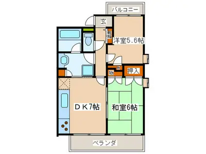 ファミールヴィラ多摩(2DK/1階)の間取り写真