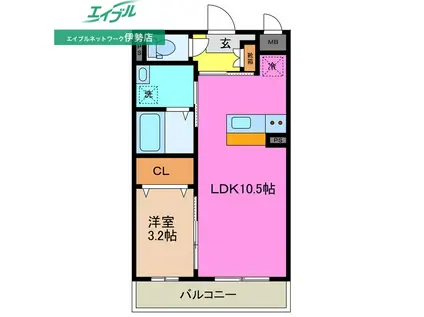 アンジューVIII(1LDK/3階)の間取り写真