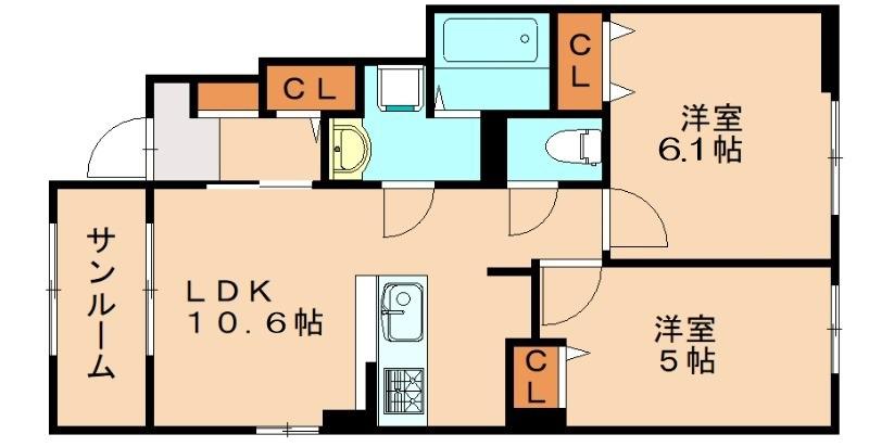 グリーン ライズ I(2LDK/1階)の間取り写真