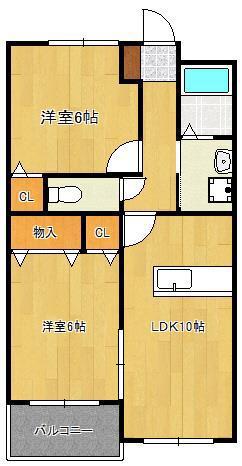 プレアール感田(2LDK/1階)の間取り写真