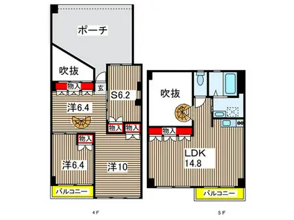 国立 THE α(3SLDK/4階)の間取り写真