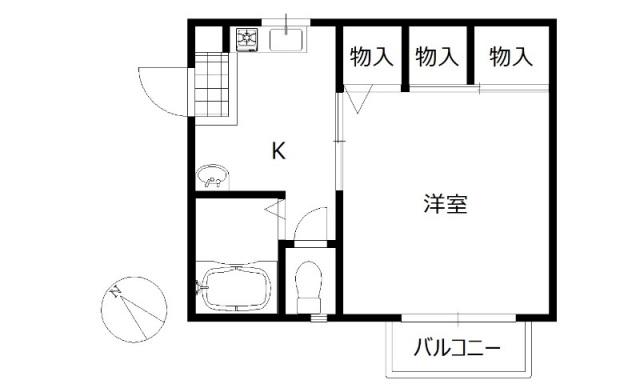 KT-フラット(1K/2階)の間取り写真