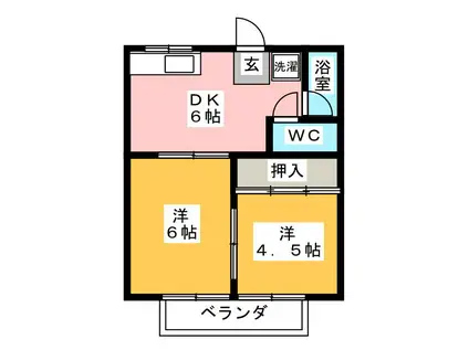 コーポ安田 A(2DK/1階)の間取り写真