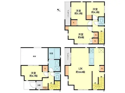 白木原4丁目戸建(4LDK/1階)の間取り写真