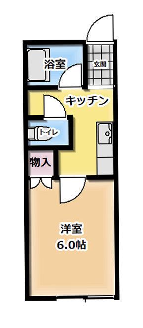 ハイネススイートピー(1K/2階)の間取り写真