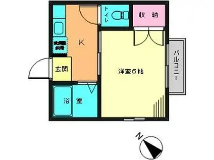 イーストハイム(1K/2階)の間取り写真