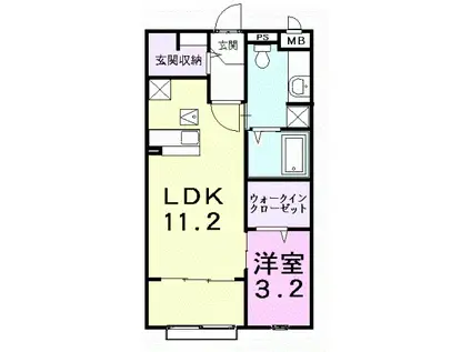 ハートベイルC(1LDK/1階)の間取り写真