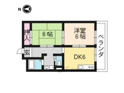 京阪京津線 四宮駅 徒歩13分 3階建 築50年(1LDK/2階)の間取り写真