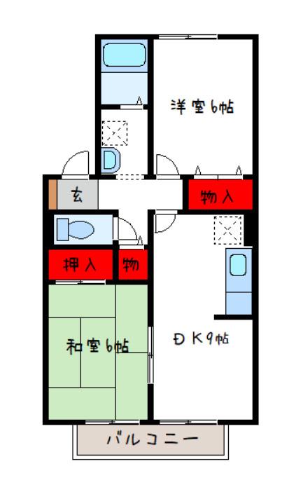 RIHITO八尾B棟(2DK/2階)の間取り写真