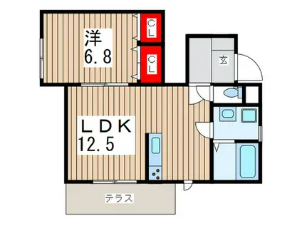 飯能市 1LDK(1LDK/1階)の間取り写真