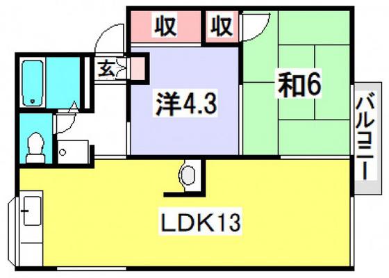 新田ハイツ B棟(1SLDK/1階)の間取り写真