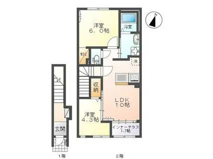 ココソレイユ(2LDK/2階)の間取り写真