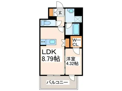 VACHE ROUGE新町II(1LDK/8階)の間取り写真