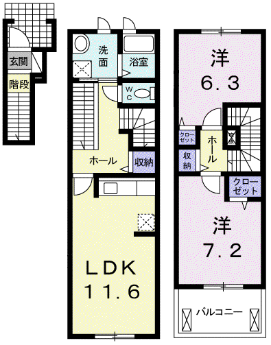 ガーデニアエス(2LDK/2階)の間取り写真