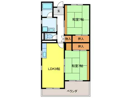 グリーンハイツ鷺山(2LDK/3階)の間取り写真