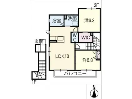 セレニティーハイムII(2LDK/2階)の間取り写真