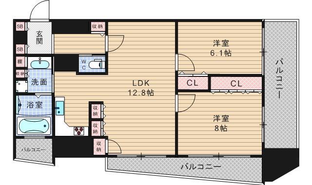 リーガル江戸堀ウエストパーク(2LDK/3階)の間取り写真