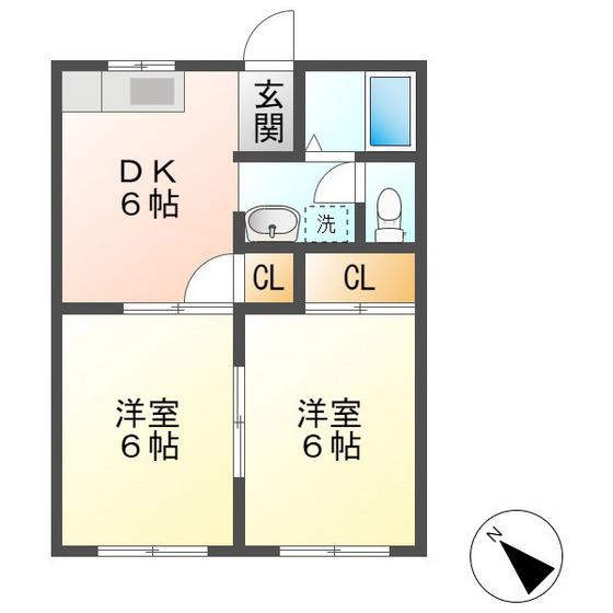 ルミエール末広(2DK/1階)の間取り写真