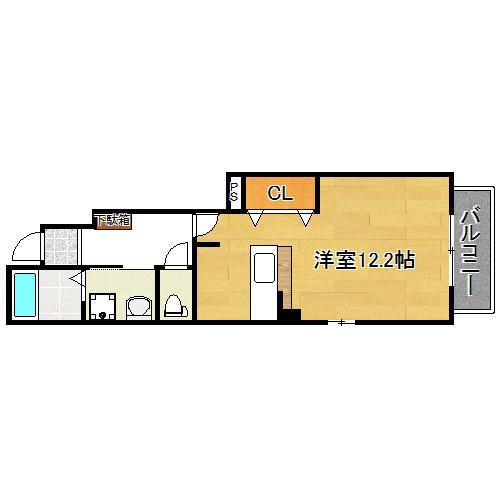 サニークレールB棟(ワンルーム/1階)の間取り写真