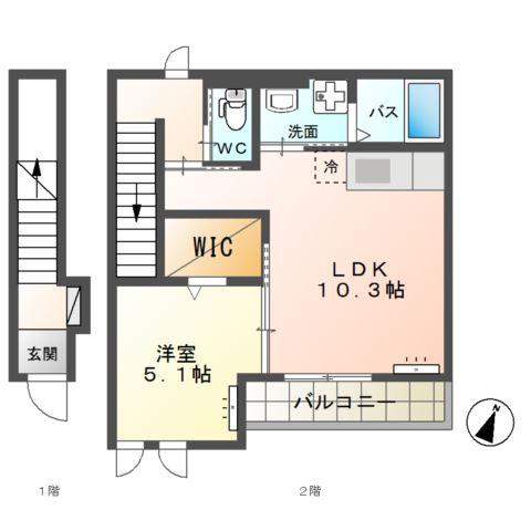 高尾崎 NEW TOWN LA・TERRE G(1LDK/2階)の間取り写真