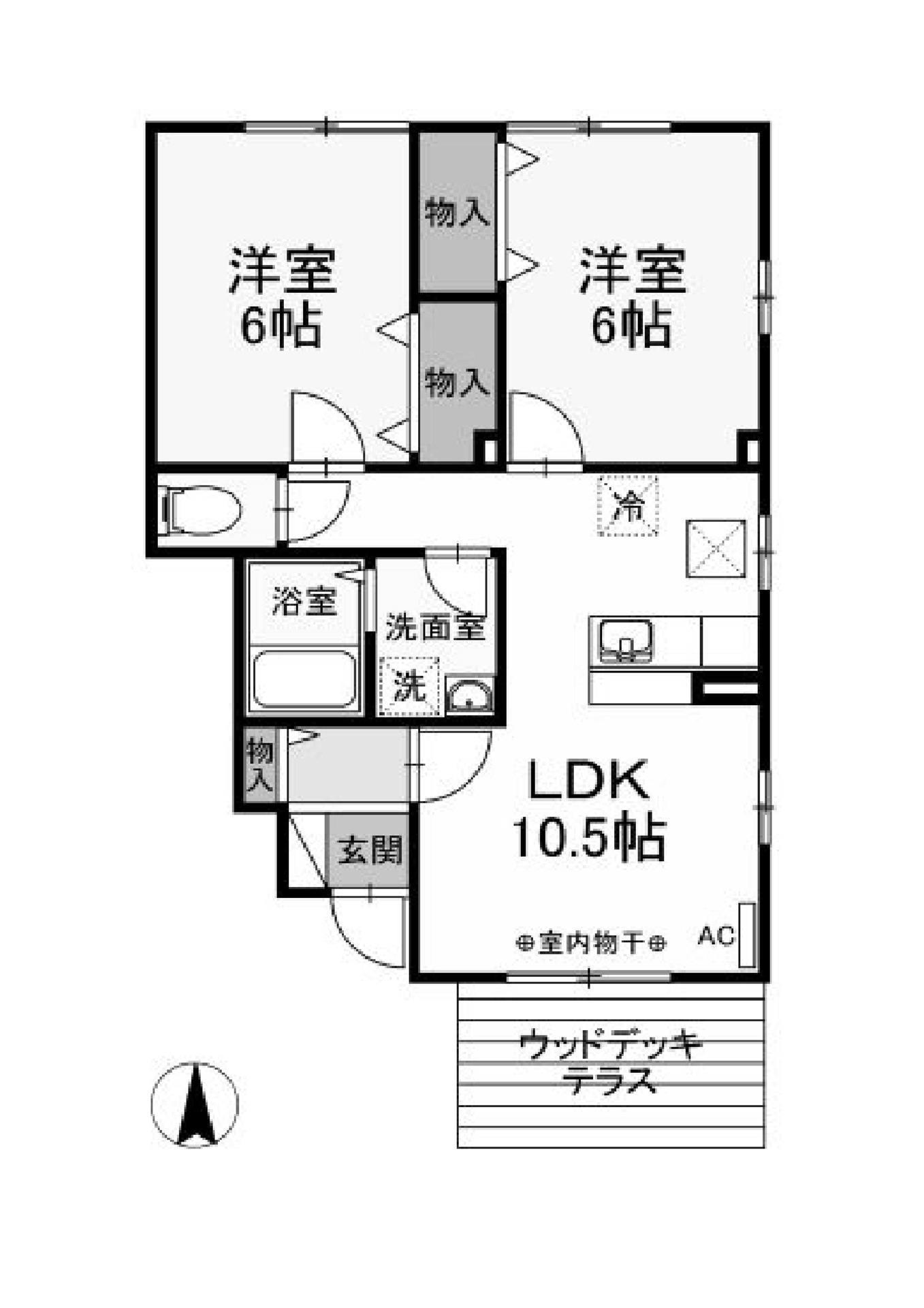 リビングタウン長久保(2LDK/1階)の間取り写真