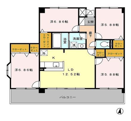 グランディル山王(4LDK/4階)の間取り写真
