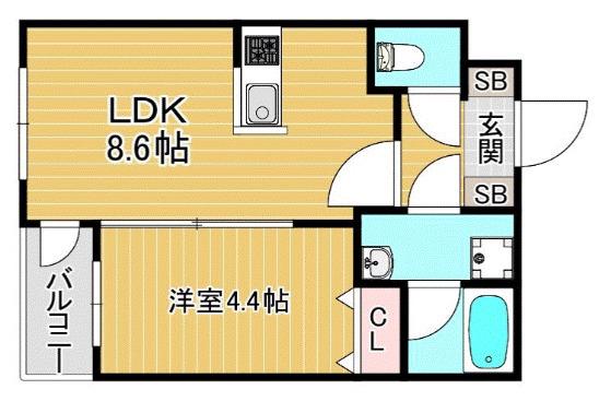 GLANZ 六ツ門(1LDK/2階)の間取り写真