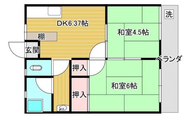 コーポうめもと(2DK/1階)の間取り写真