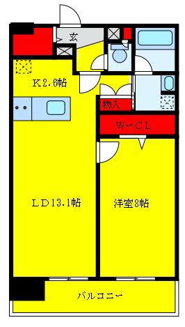 ロイヤルパークス新田(1LDK/8階)の間取り写真