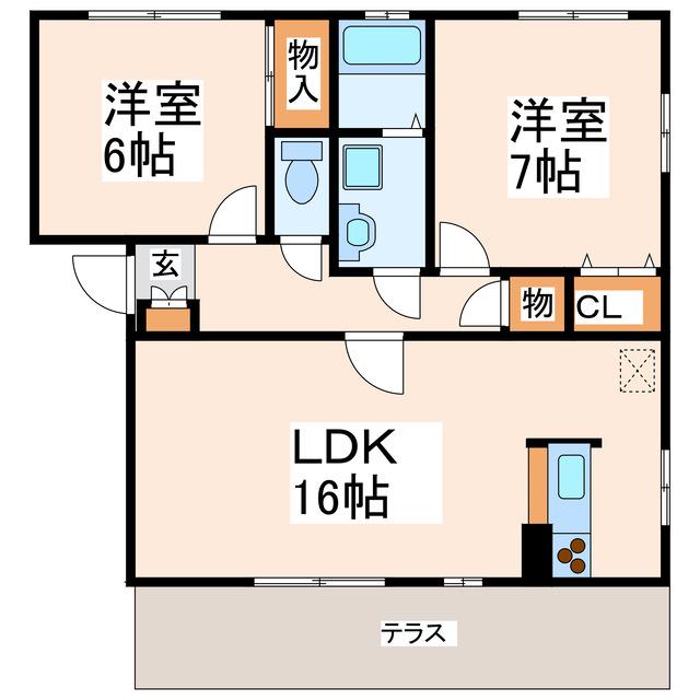 ロスカトゥール B棟(2LDK/1階)の間取り写真
