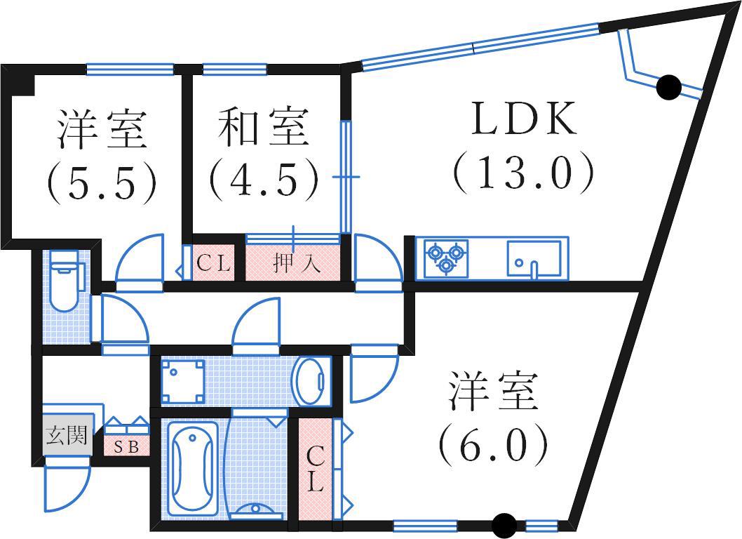 ベルトゥリー若草アネックス(3LDK/1階)の間取り写真
