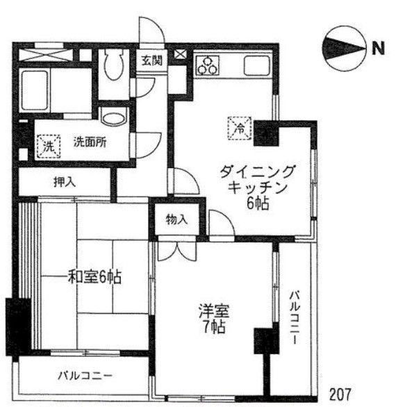 クリーンマンション(1DK/2階)の間取り写真