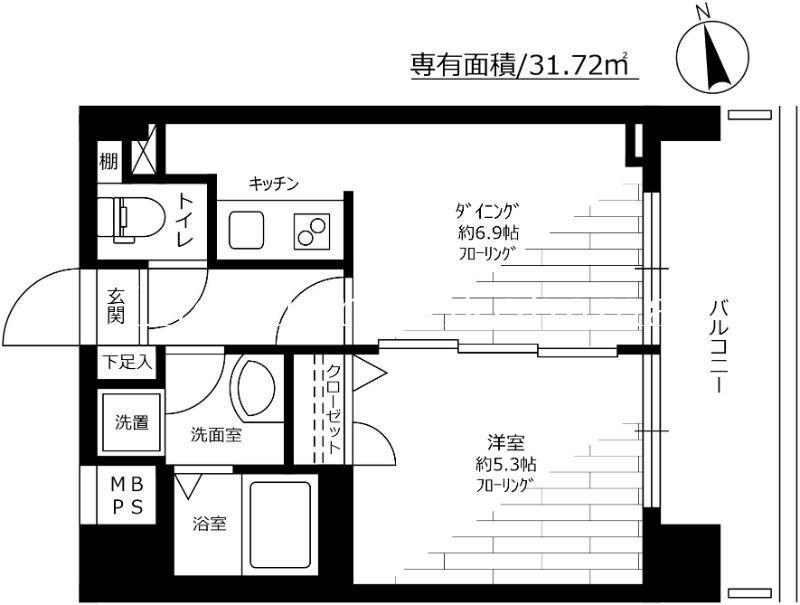 グリフォーネ横浜・伊勢町弐番館(1DK/2階)の間取り写真