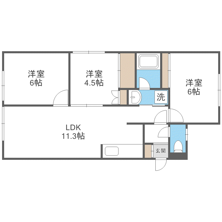 シャレード藤P(3LDK/1階)の間取り写真