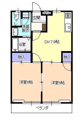 フロンティア若木(2DK/1階)の間取り写真