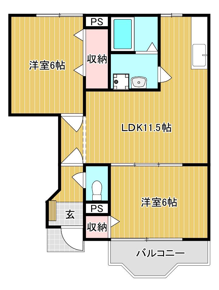 ル・クール邑久 D(2LDK/1階)の間取り写真
