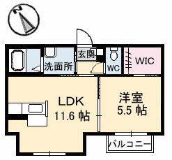 シャーメゾンヒライA棟(1LDK/2階)の間取り写真